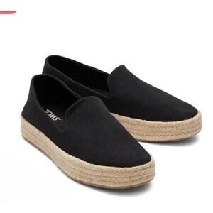 Toms Black Canvas Espadrille Platform Shoes